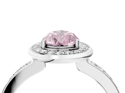 White gold Fancy Pink Pear Cut Diamond Halo Ring with Bezel Frame and Pavé Band_4