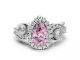 White gold Fancy Pink Pear Cut Diamond Halo Ring with Milgrain Pavé Band and Four-Prong Setting_65