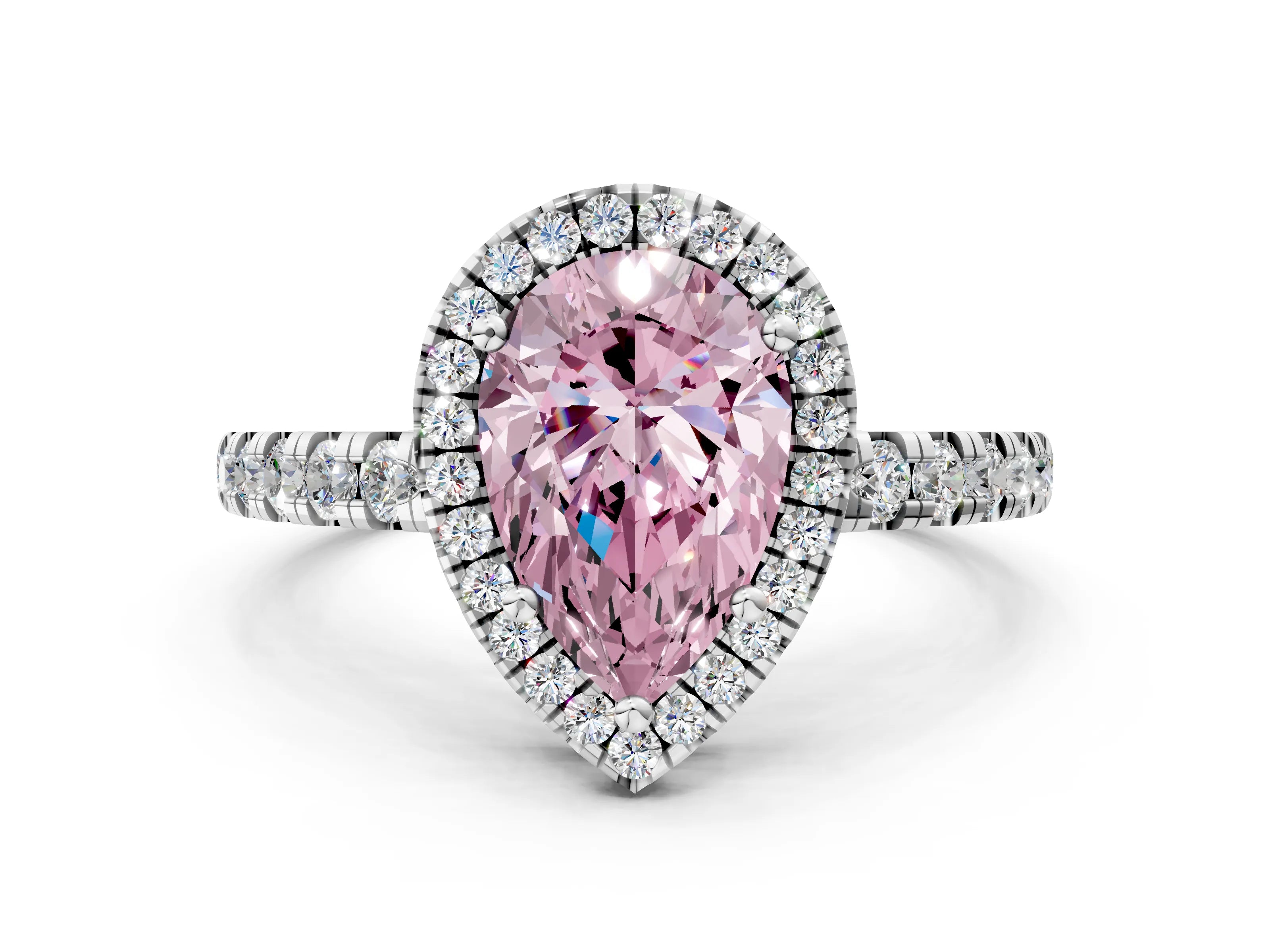 White gold Fancy Pink Pear Cut Diamond Halo Ring with Pavé Band and Four-Prong Setting_12