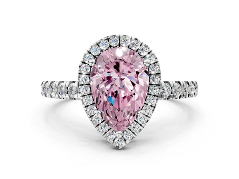 White gold Fancy Pink Pear Cut Diamond Halo Ring with Pavé Band and Four-Prong Setting_12