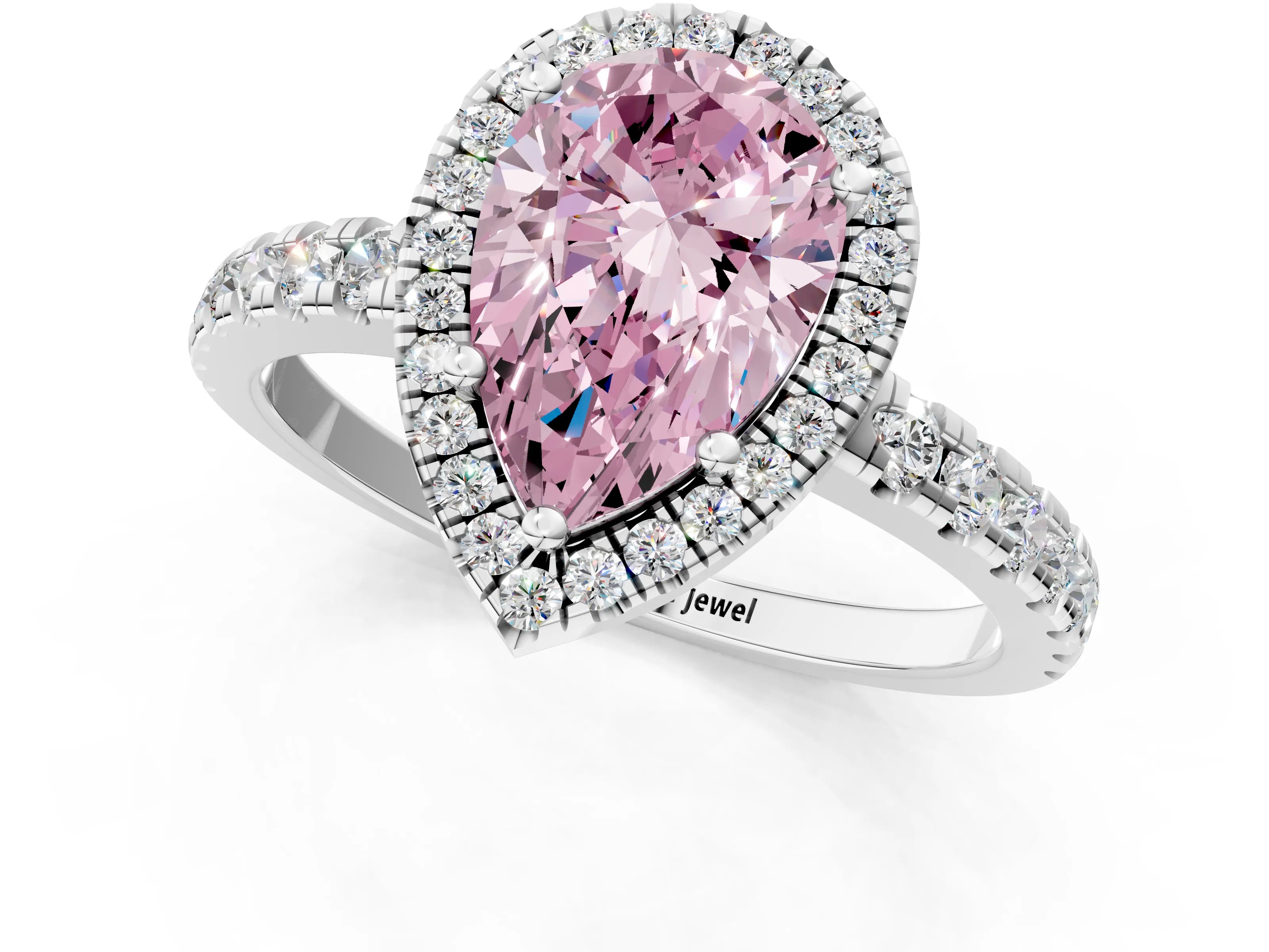White gold Fancy Pink Pear Cut Diamond Halo Ring with Pavé Band and Four-Prong Setting_13