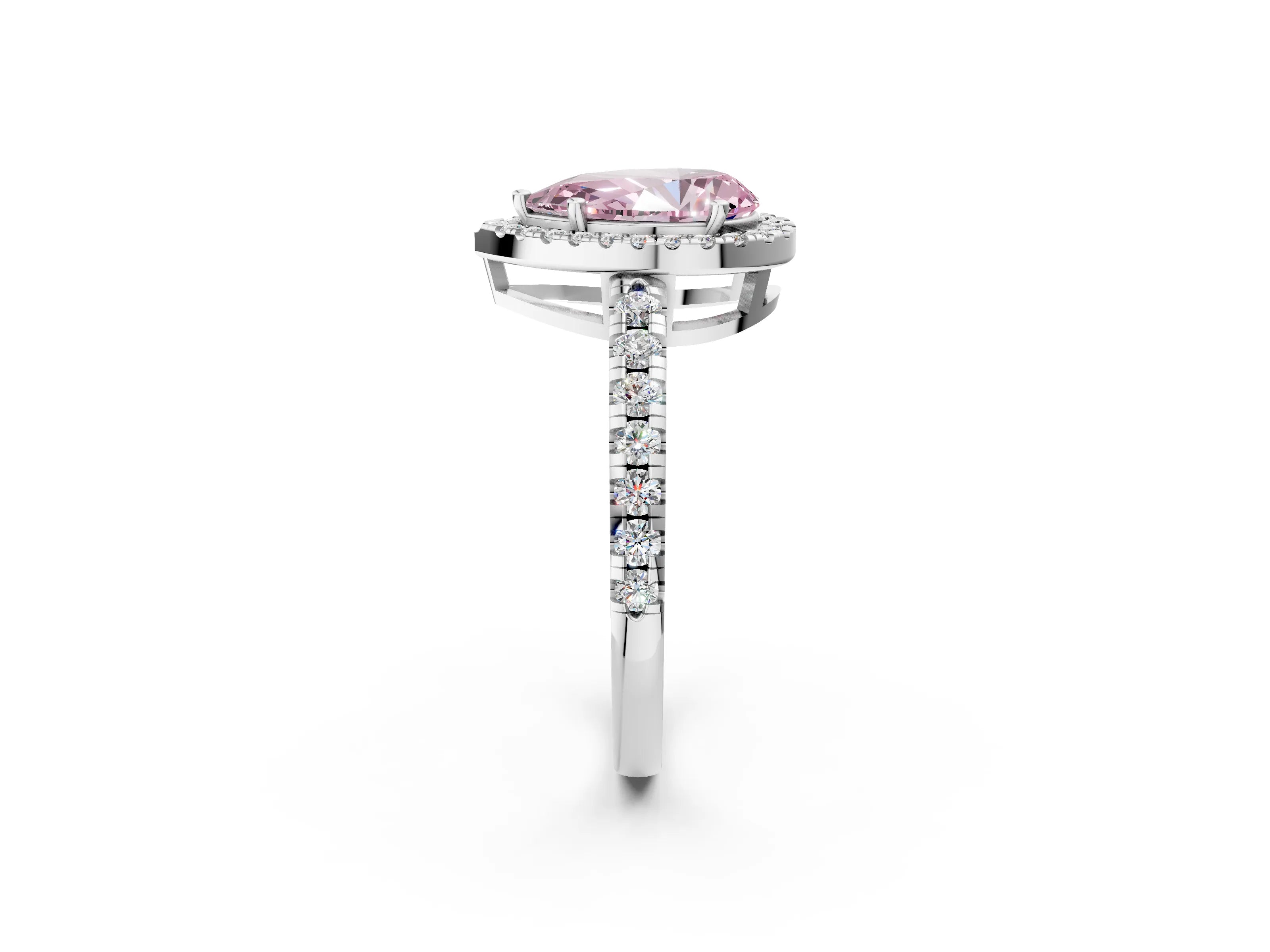 White gold Fancy Pink Pear Cut Diamond Halo Ring with Pavé Band and Four-Prong Setting_14