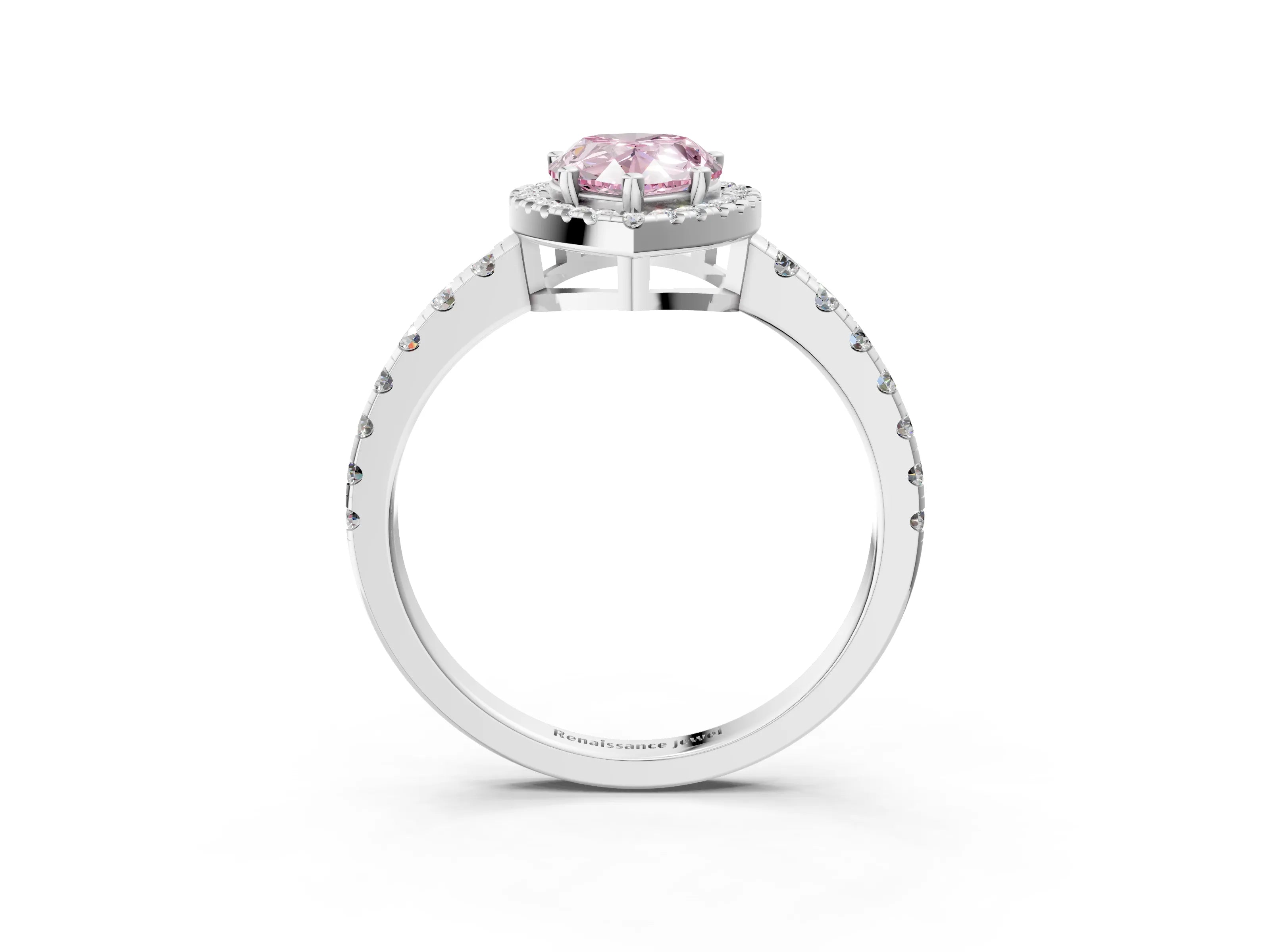 White gold Fancy Pink Pear Cut Diamond Halo Ring with Pavé Band and Four-Prong Setting_15