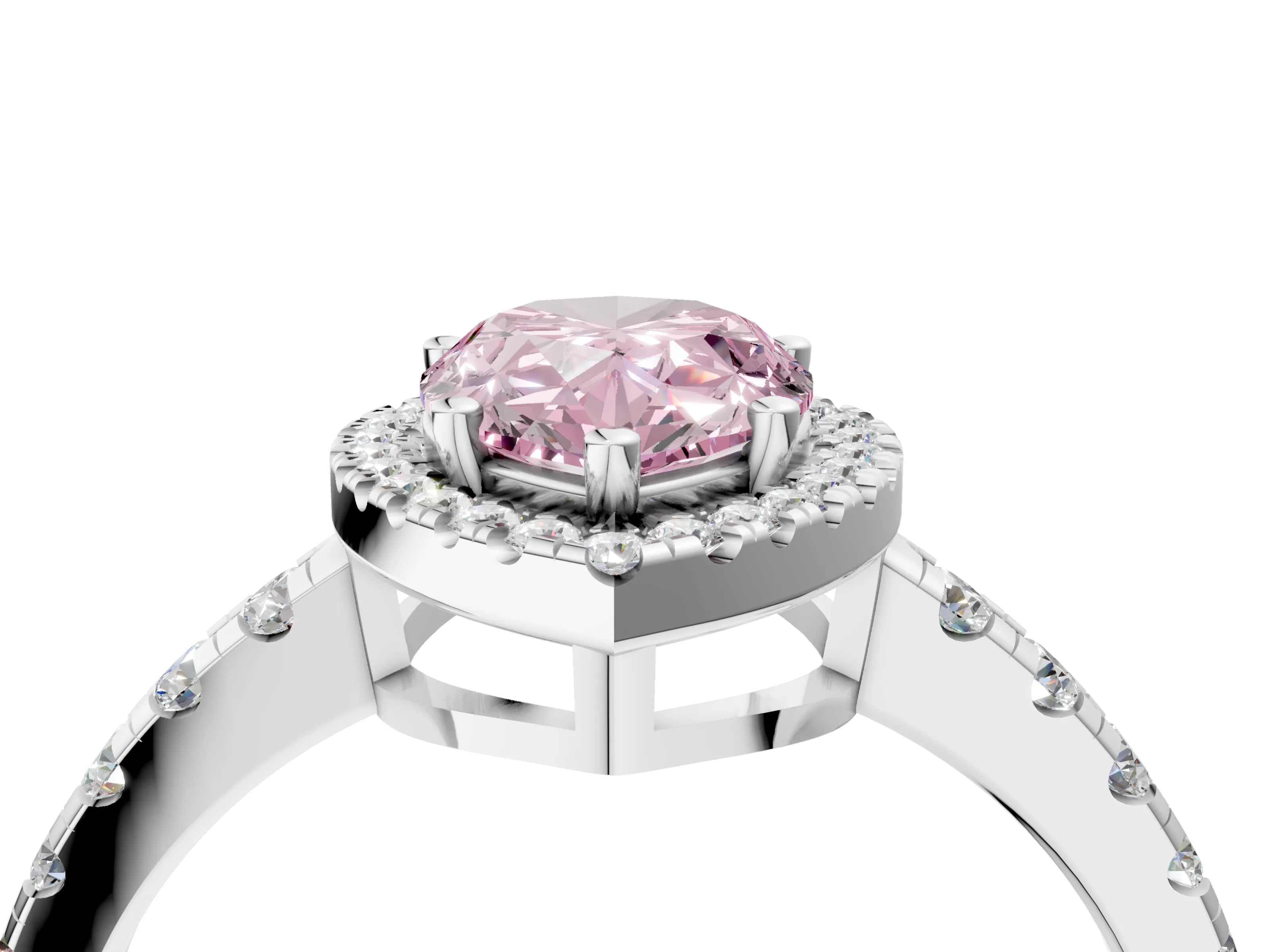 White gold Fancy Pink Pear Cut Diamond Halo Ring with Pavé Band and Four-Prong Setting_16