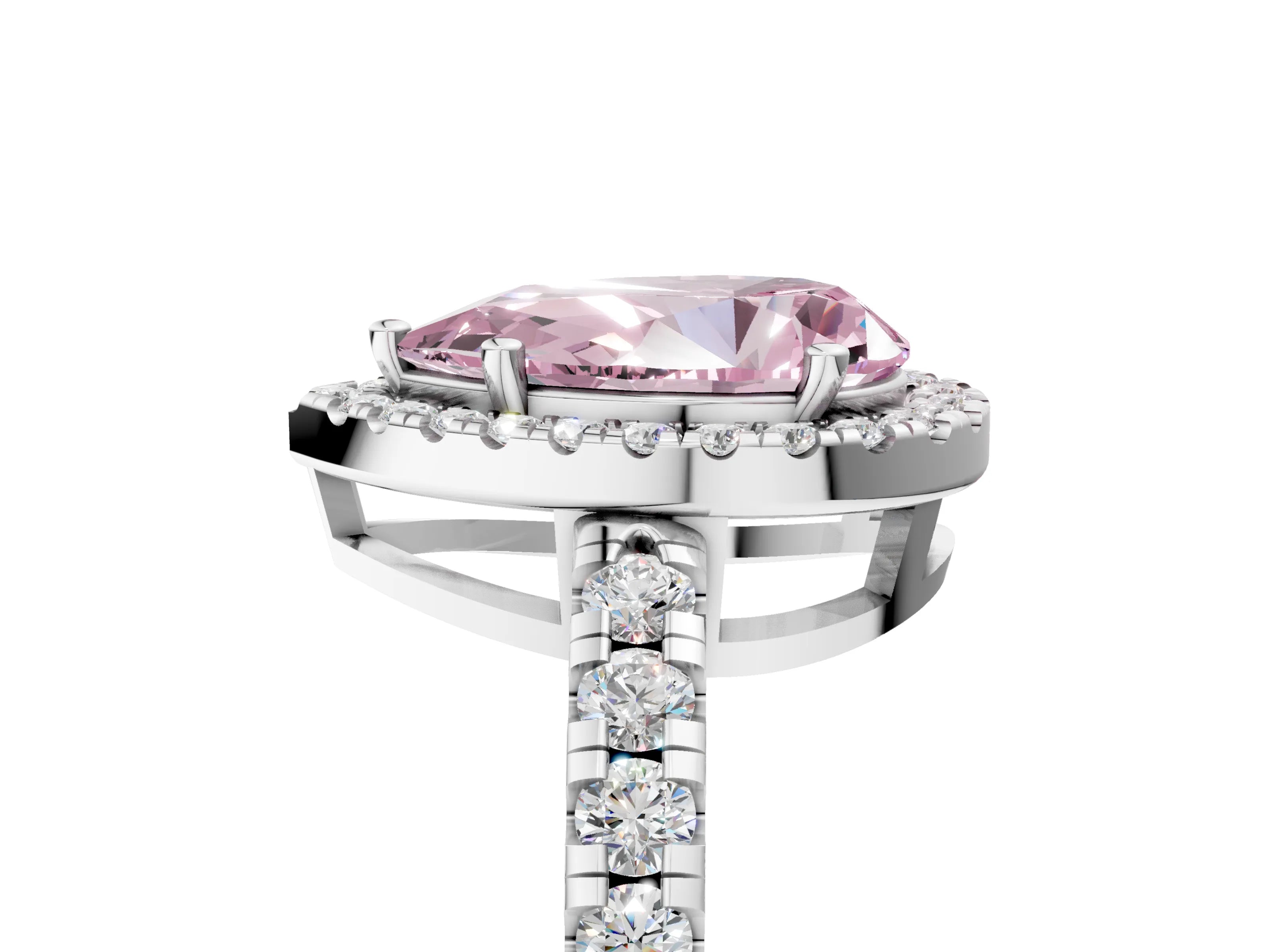 White gold Fancy Pink Pear Cut Diamond Halo Ring with Pavé Band and Four-Prong Setting_17