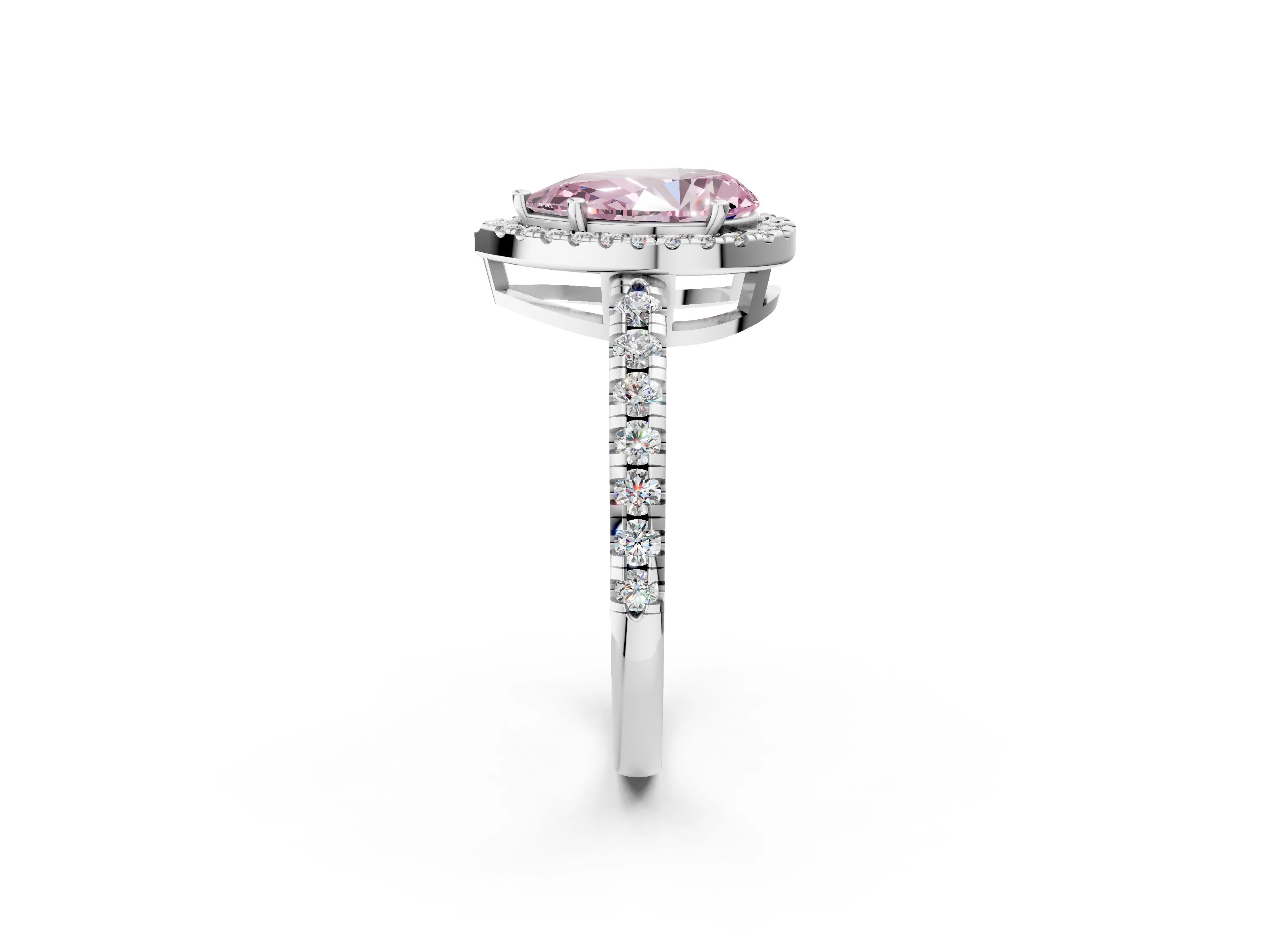 White gold Fancy Pink Pear Cut Diamond Halo Ring with Pavé Band and Four-Prong Setting_2