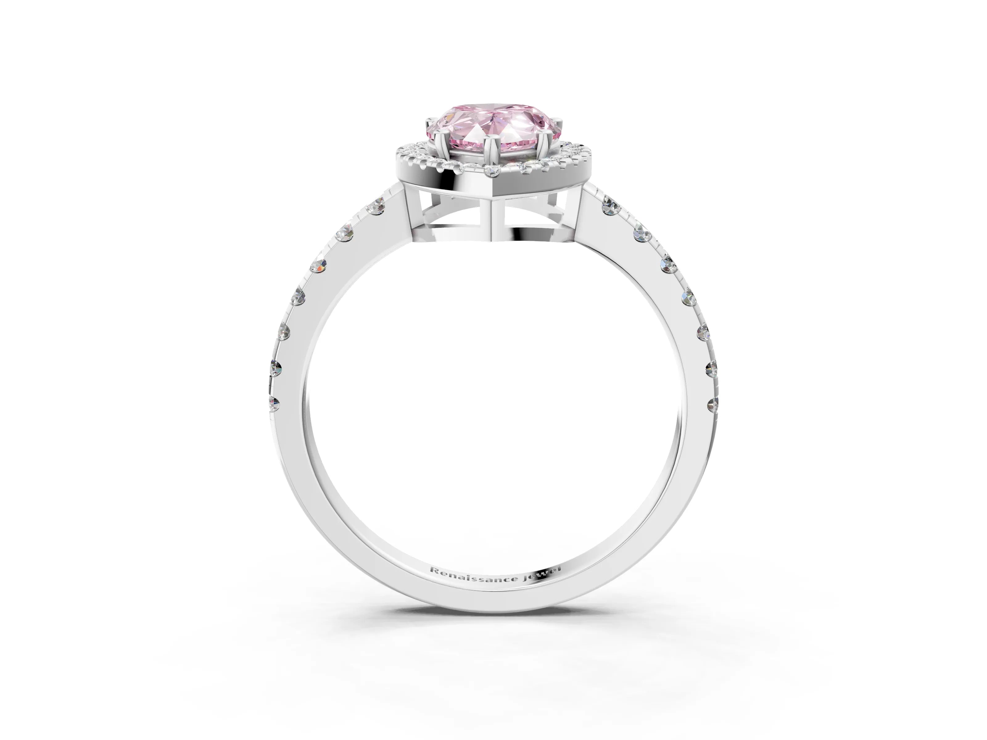 White gold Fancy Pink Pear Cut Diamond Halo Ring with Pavé Band and Four-Prong Setting_3