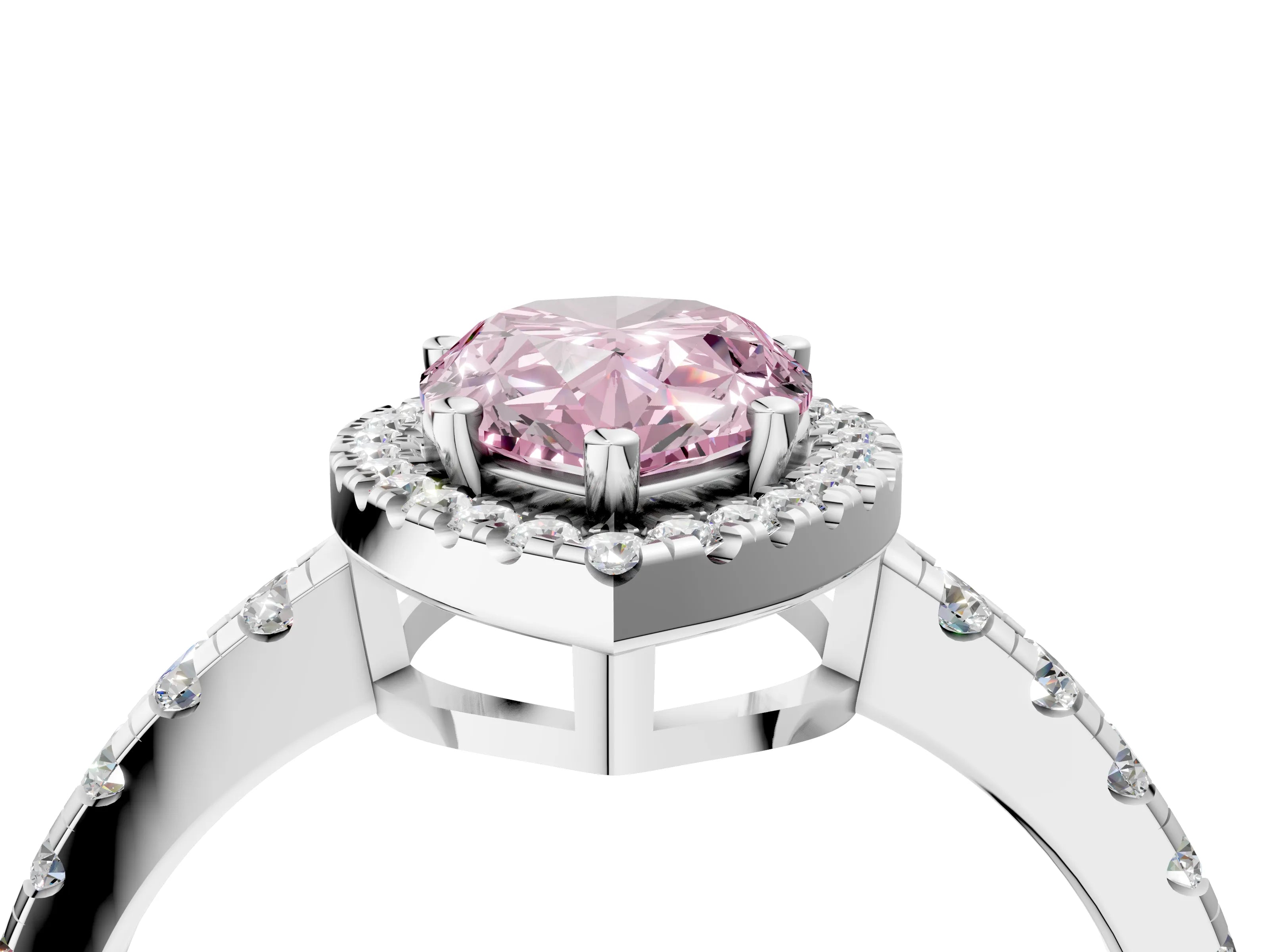 White gold Fancy Pink Pear Cut Diamond Halo Ring with Pavé Band and Four-Prong Setting_4