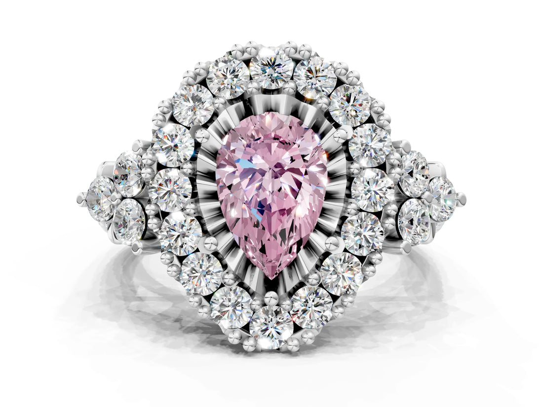 White gold Fancy Pink Pear Cut Diamond Halo Ring with Pavé Band and Four-Prong Setting_61