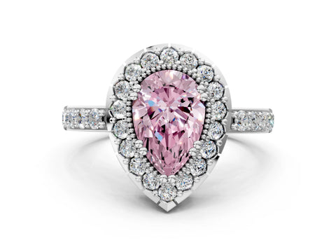 White gold Fancy Pink Pear Cut Diamond Halo Ring with Pavé Band and Prong Setting_12