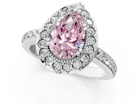 White gold Fancy Pink Pear Cut Diamond Halo Ring with Pavé Band and Prong Setting_13