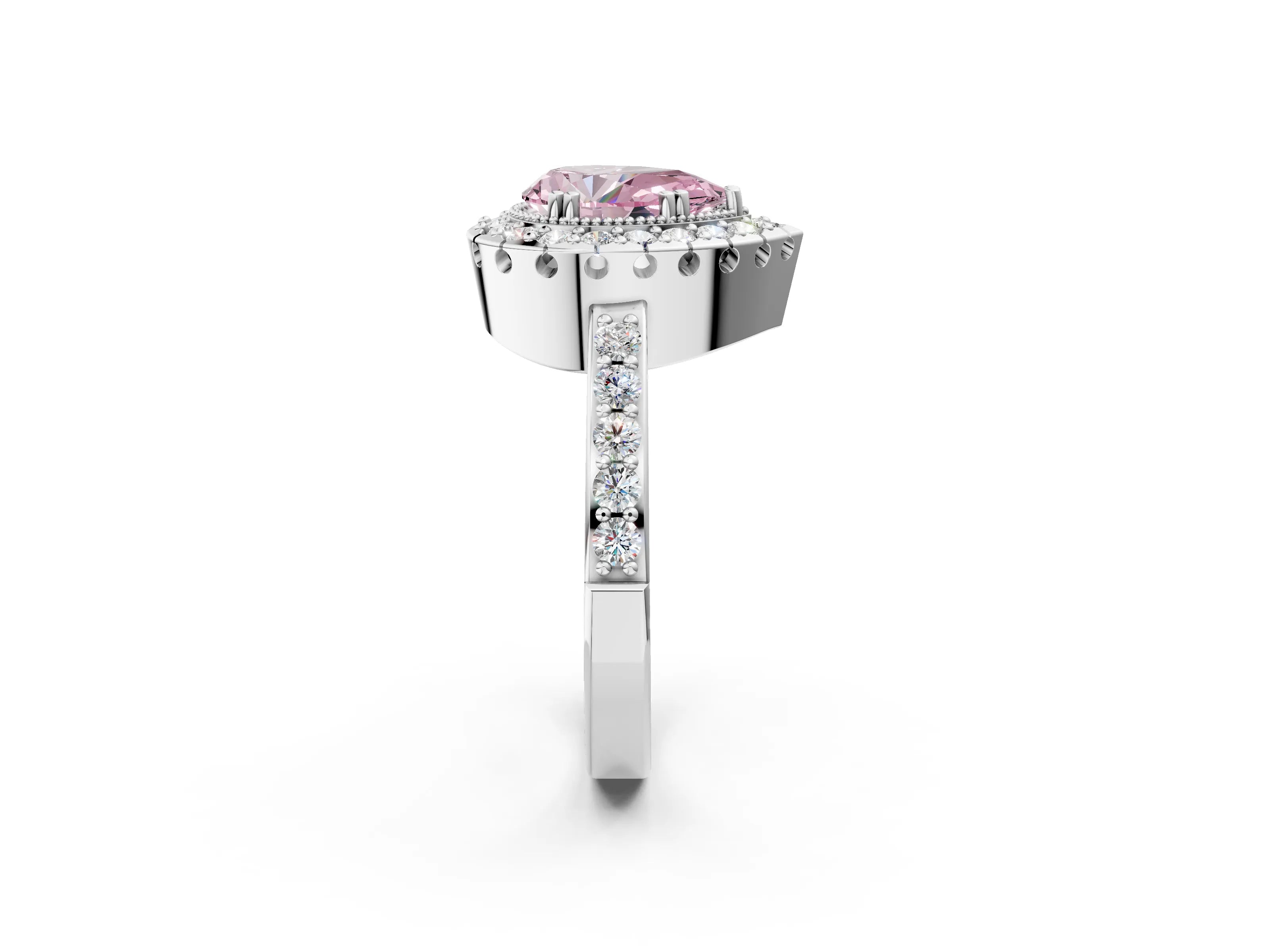 White gold Fancy Pink Pear Cut Diamond Halo Ring with Pavé Band and Prong Setting_14