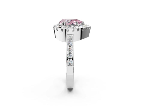 White gold Fancy Pink Pear Cut Diamond Halo Ring with Pavé Band and Prong Setting_14
