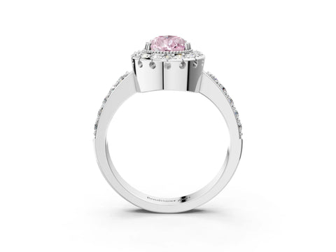 White gold Fancy Pink Pear Cut Diamond Halo Ring with Pavé Band and Prong Setting_15