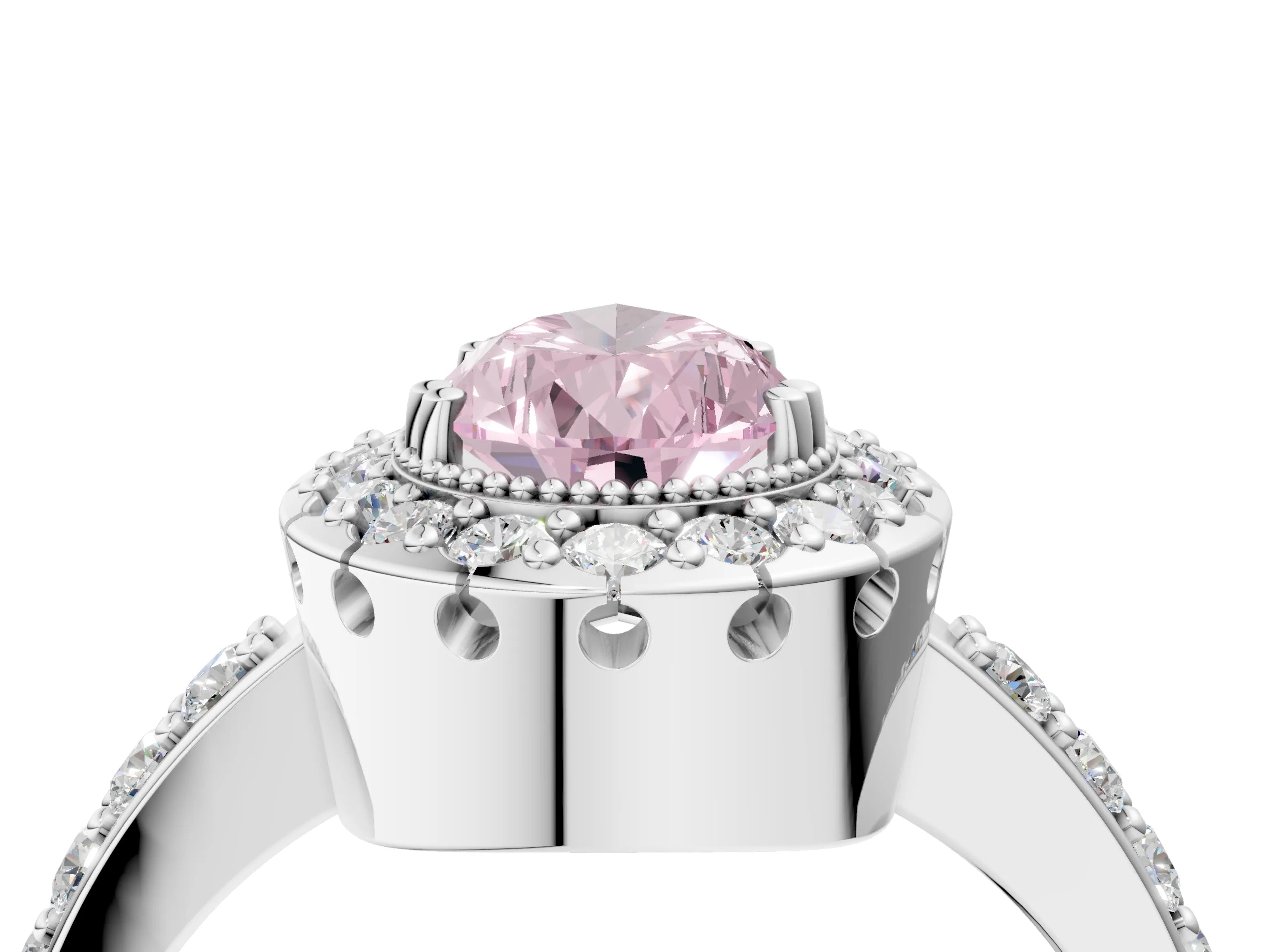 White gold Fancy Pink Pear Cut Diamond Halo Ring with Pavé Band and Prong Setting_16