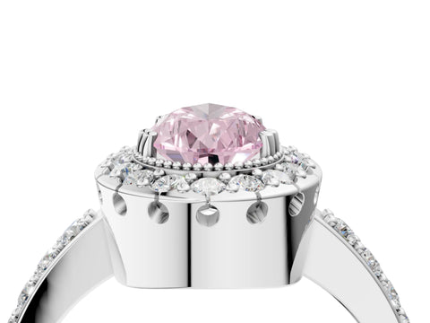 White gold Fancy Pink Pear Cut Diamond Halo Ring with Pavé Band and Prong Setting_16