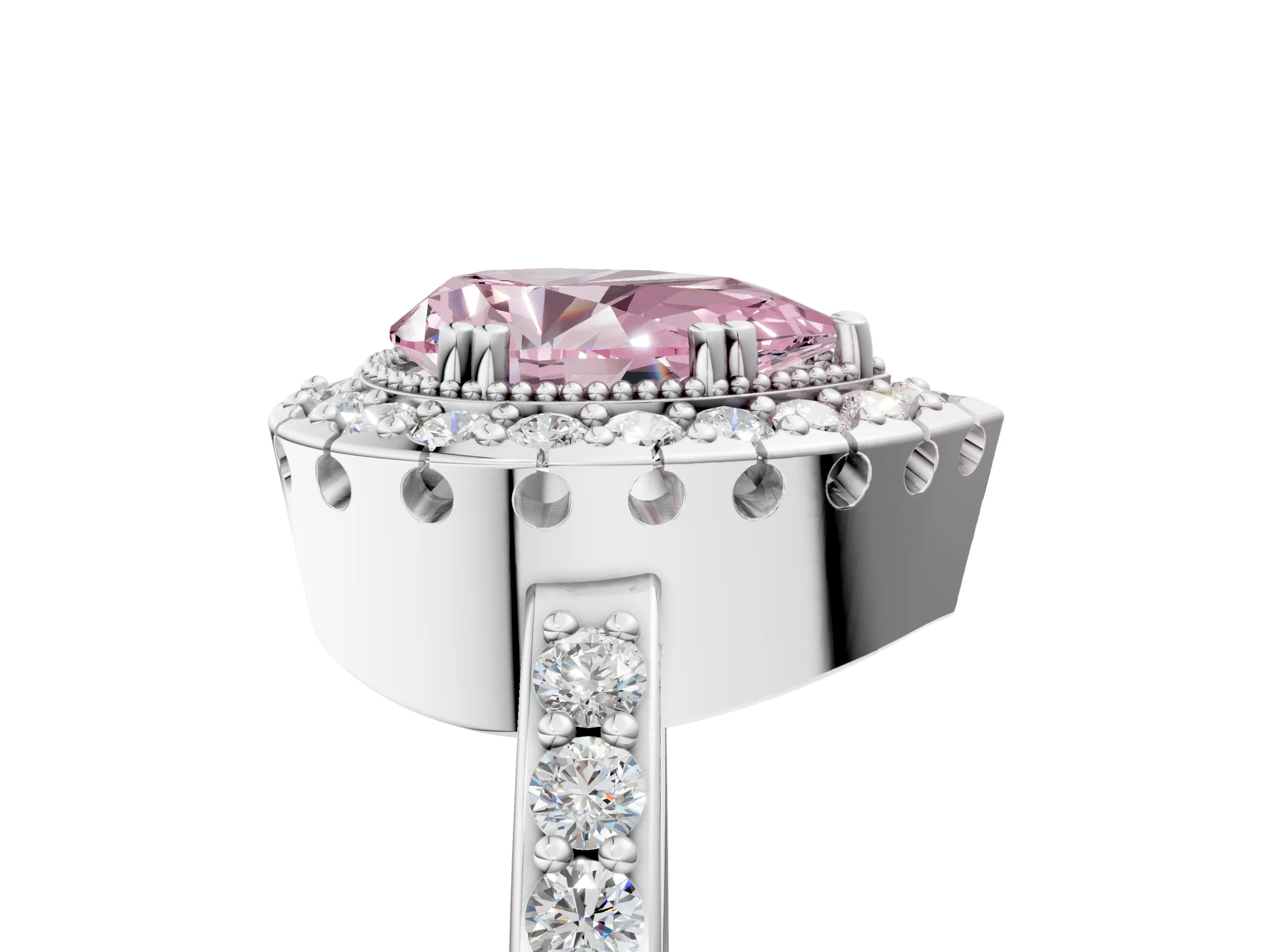 White gold Fancy Pink Pear Cut Diamond Halo Ring with Pavé Band and Prong Setting_17