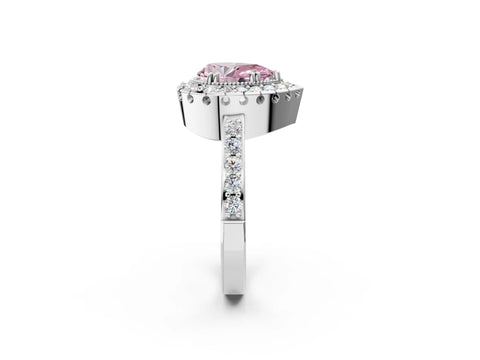 White gold Fancy Pink Pear Cut Diamond Halo Ring with Pavé Band and Prong Setting_2