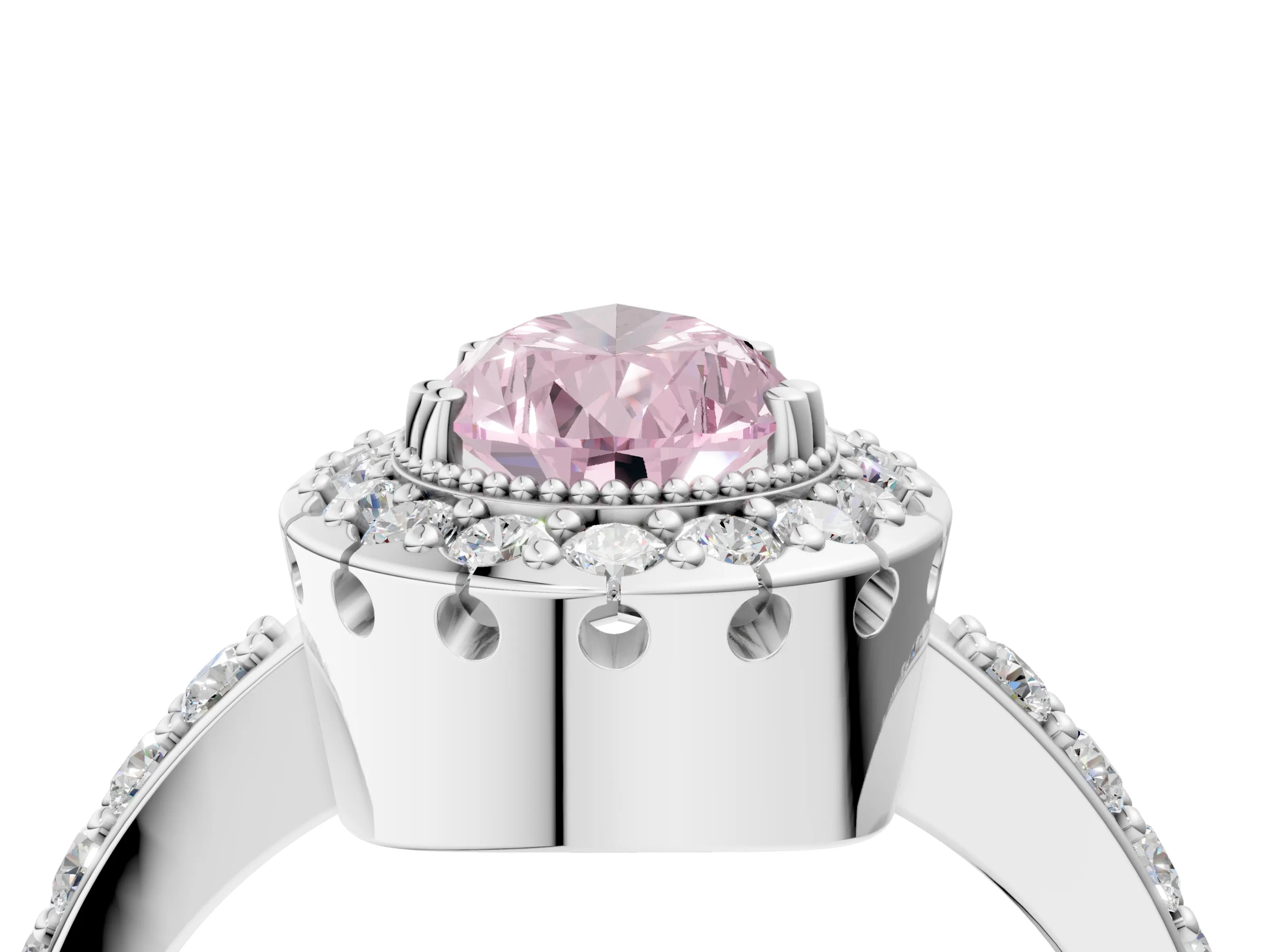 White gold Fancy Pink Pear Cut Diamond Halo Ring with Pavé Band and Prong Setting_4