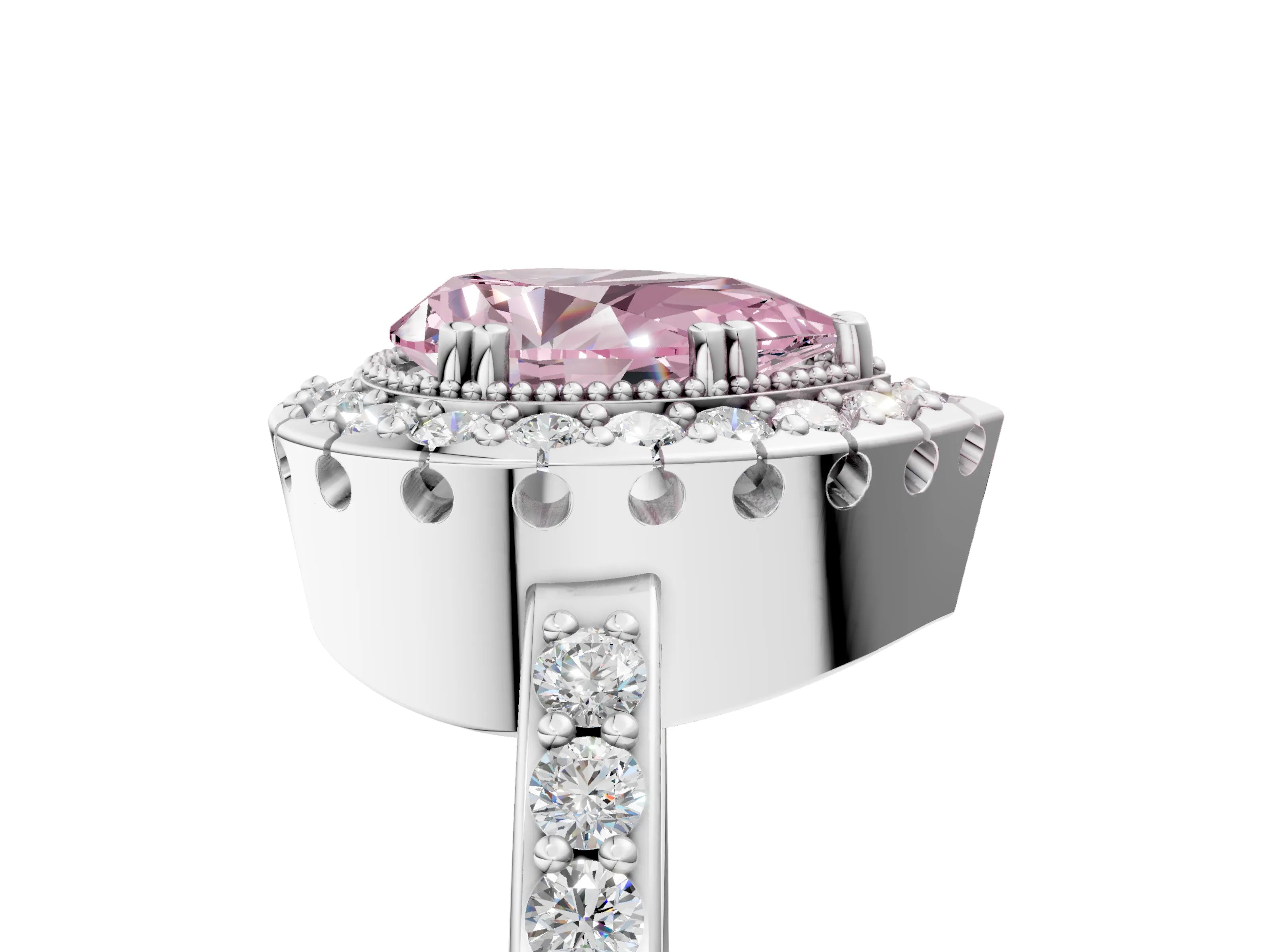 White gold Fancy Pink Pear Cut Diamond Halo Ring with Pavé Band and Prong Setting_5