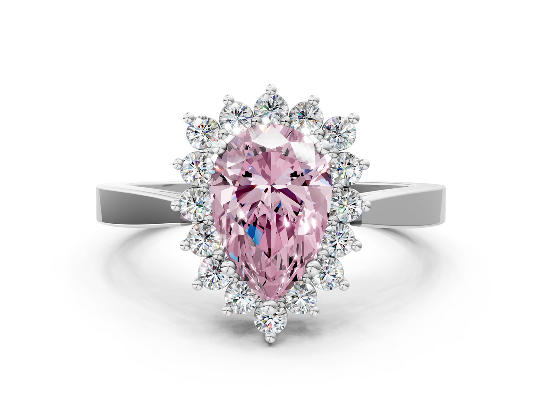 White gold Fancy Pink Pear  Cut Diamond Halo Ring with Round Brilliant Halo and Solitaire Band_85
