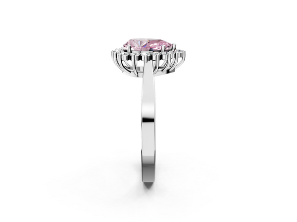 Platinum Fancy Pink Pear  Cut Diamond Halo Ring with Round Brilliant Halo and Solitaire Band