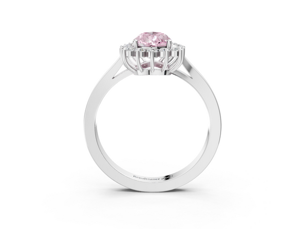 Platinum Fancy Pink Pear  Cut Diamond Halo Ring with Round Brilliant Halo and Solitaire Band