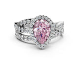 White gold Fancy Pink Pear Cut Diamond Halo Ring with Round Split Shank and Prong Setting_62