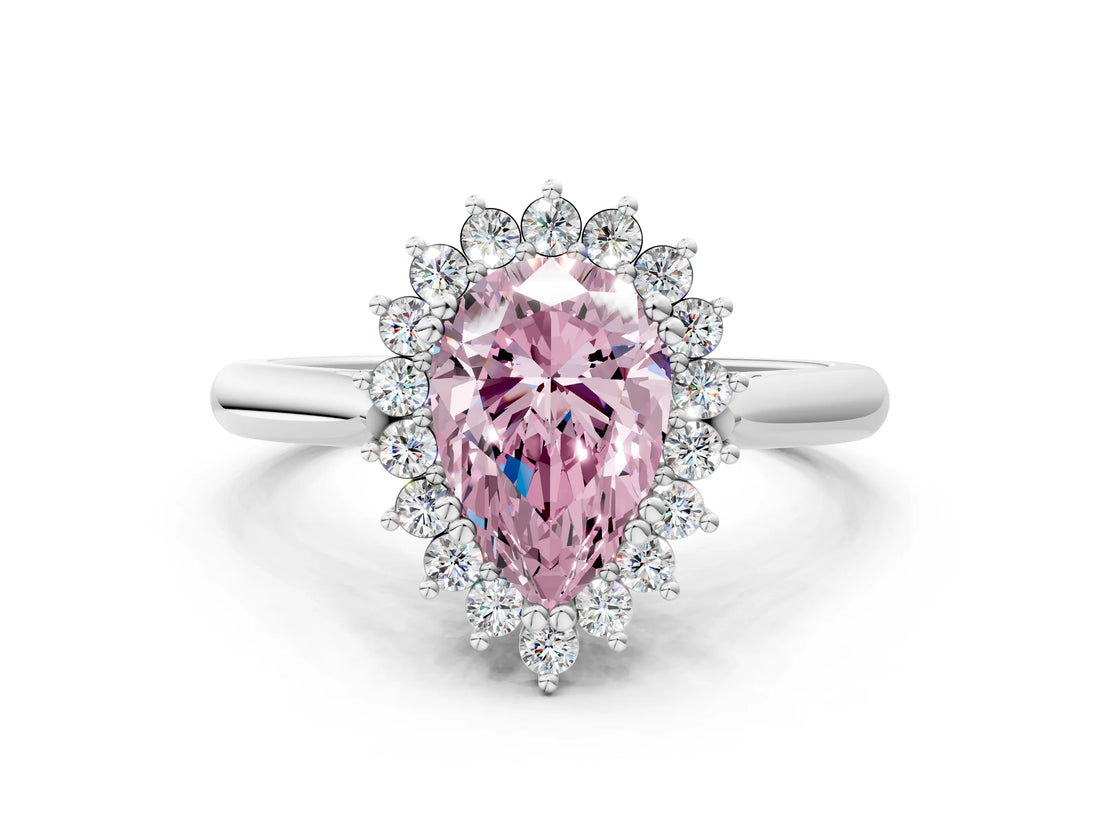 White gold Fancy Pink Pear  Cut Diamond Halo Ring with Solitaire Band and Prong Setting_52