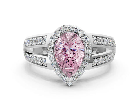 White gold Fancy Pink Pear Cut Diamond Halo Ring with Split Shank Pavé Band and Four-Prong Setting_12