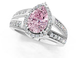 White gold Fancy Pink Pear Cut Diamond Halo Ring with Split Shank Pavé Band and Four-Prong Setting_13