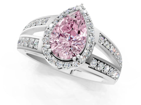 White gold Fancy Pink Pear Cut Diamond Halo Ring with Split Shank Pavé Band and Four-Prong Setting_13