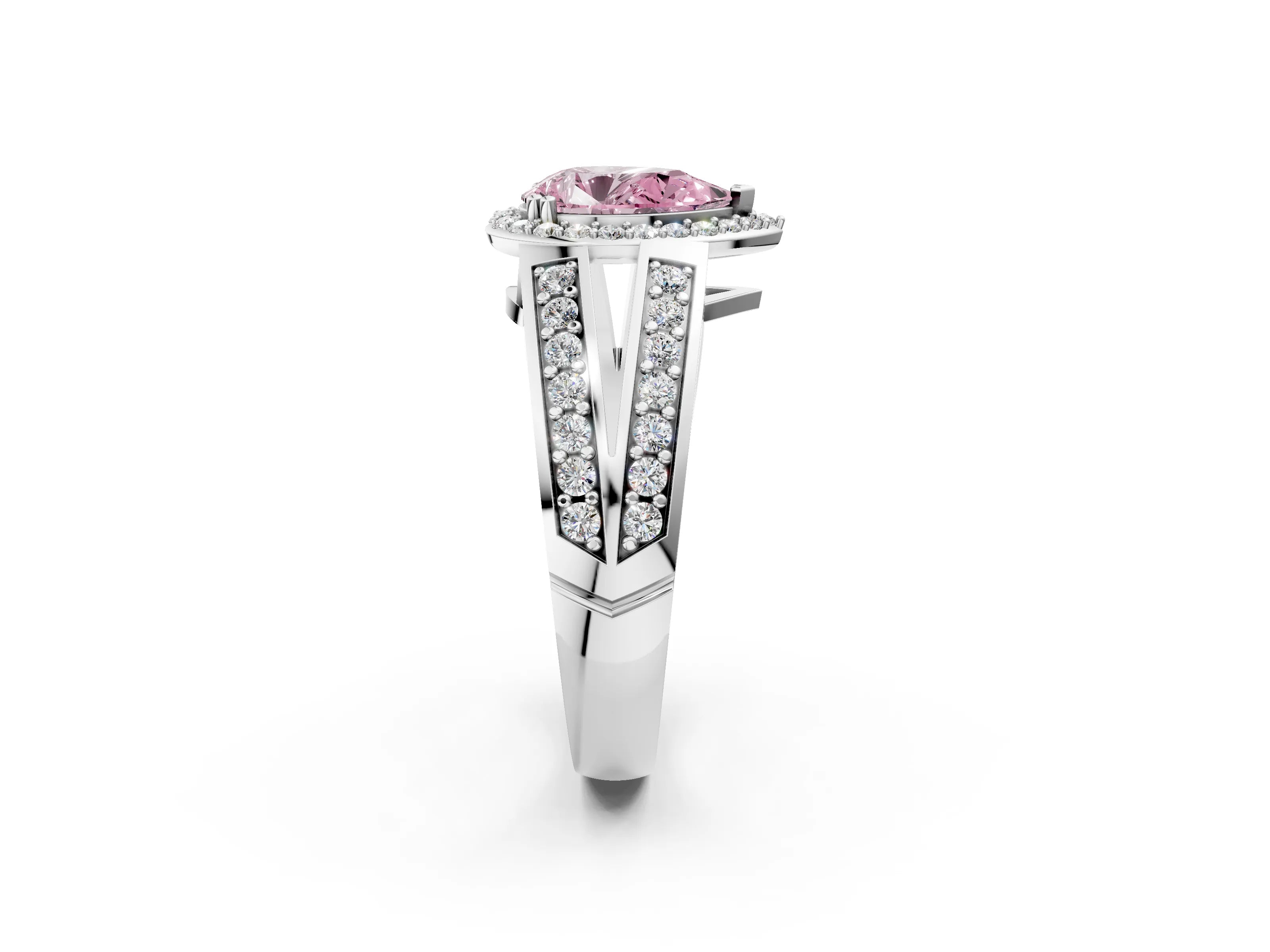 White gold Fancy Pink Pear Cut Diamond Halo Ring with Split Shank Pavé Band and Four-Prong Setting_14