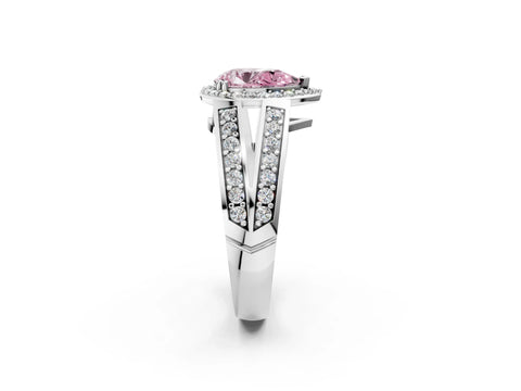 White gold Fancy Pink Pear Cut Diamond Halo Ring with Split Shank Pavé Band and Four-Prong Setting_14