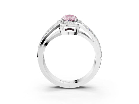 White gold Fancy Pink Pear Cut Diamond Halo Ring with Split Shank Pavé Band and Four-Prong Setting_15