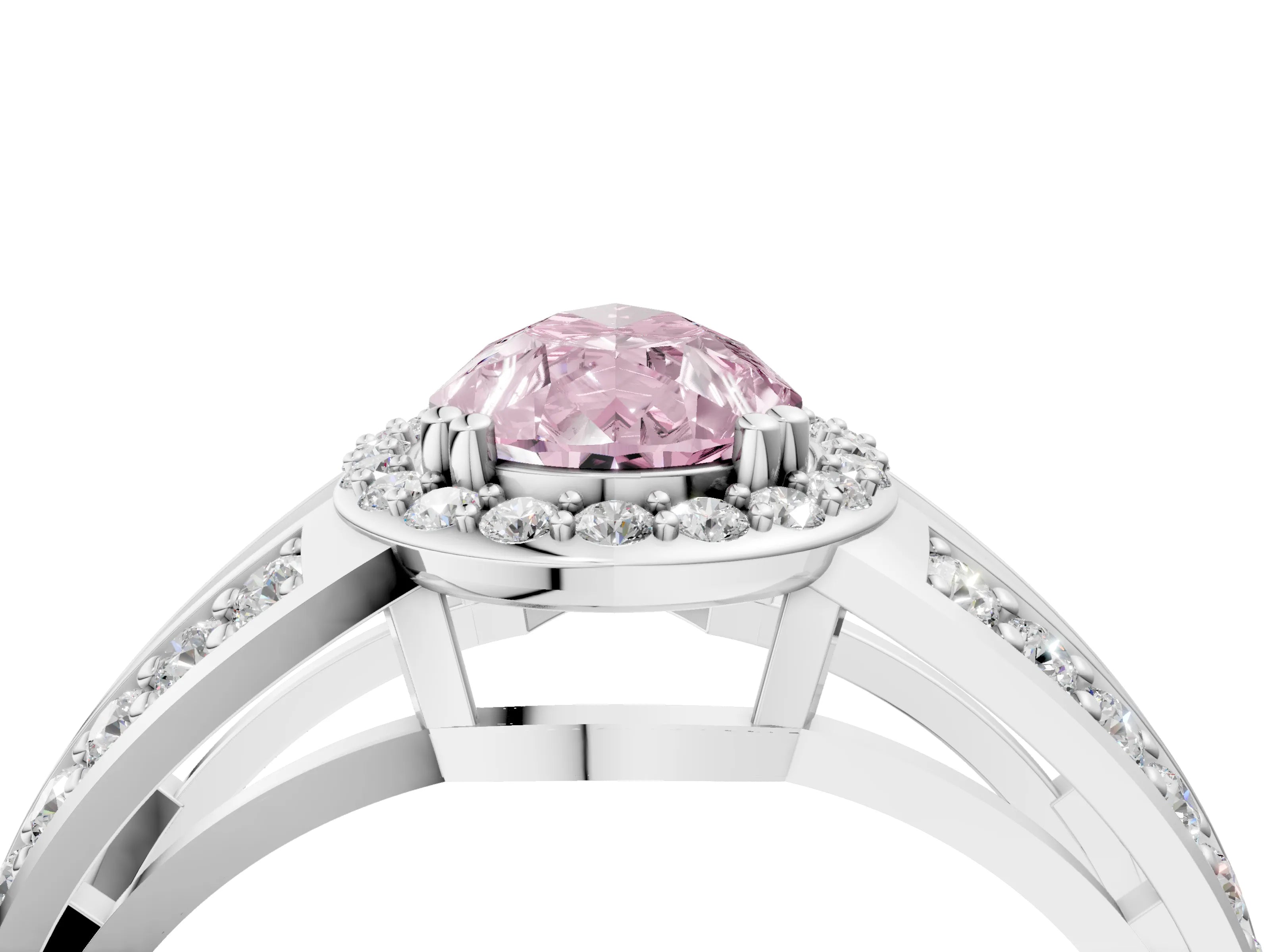 White gold Fancy Pink Pear Cut Diamond Halo Ring with Split Shank Pavé Band and Four-Prong Setting_16