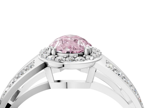 White gold Fancy Pink Pear Cut Diamond Halo Ring with Split Shank Pavé Band and Four-Prong Setting_16