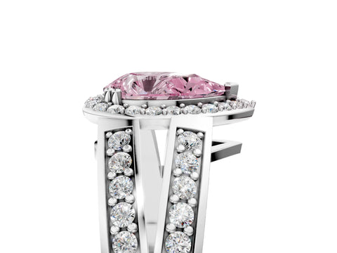 White gold Fancy Pink Pear Cut Diamond Halo Ring with Split Shank Pavé Band and Four-Prong Setting_17