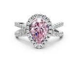 White gold Fancy Pink Pear Cut Diamond Halo Ring with Split Shank Pavé Band and Prong Setting_79