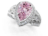 White gold Fancy Pink Pear Cut Diamond Halo Ring with Split Shank and Bezel Accents and Four-Prong Setting_1