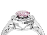 White gold Fancy Pink Pear Cut Diamond Halo Ring with Split Shank and Bezel Accents and Prong Setting_4