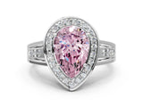 White gold Fancy Pink Pear Cut Diamond Halo Ring with Split Shank and Bezel Accents and Prong Setting