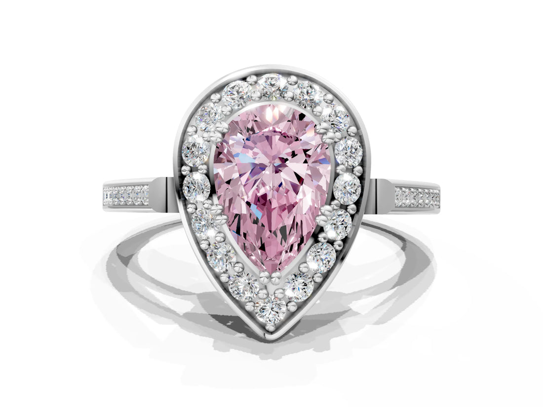 White gold Fancy Pink Pear Cut Diamond Halo Ring with Split Shank and Four-Prong Setting_79