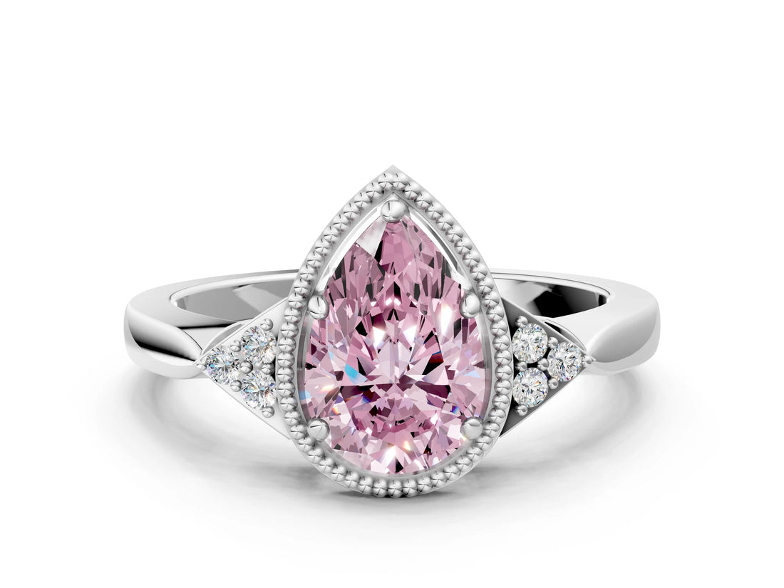 White gold Fancy Pink Pear Cut Diamond Halo Ring with Tapered Band and Four-Prong Setting_19