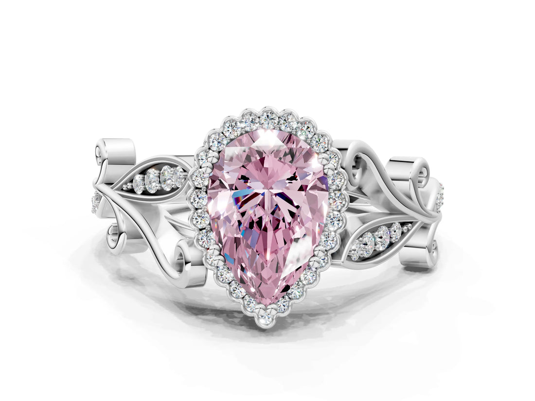 White gold Fancy Pink Pear Cut Diamond Halo Ring with Vintage Split Shank and Four-Prong Setting_109