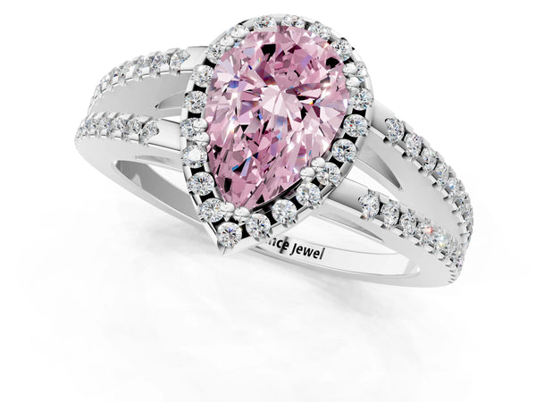 Platinum Fancy Pink Pear Cut Diamond Halo Split Shank Engagement Ring