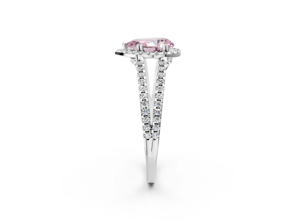 Platinum Fancy Pink Pear Cut Diamond Halo Split Shank Engagement Ring