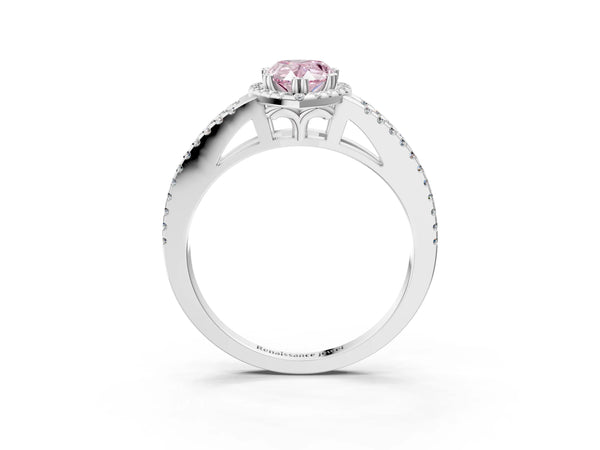 Platinum Fancy Pink Pear Cut Diamond Halo Split Shank Engagement Ring