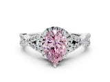 White gold Fancy Pink Pear Cut Diamond  Halo Twist Band Solitaire Prong Setting Ring_59