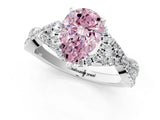 White gold Fancy Pink Pear Cut Diamond  Halo Twist Band Solitaire Prong Setting Ring_60
